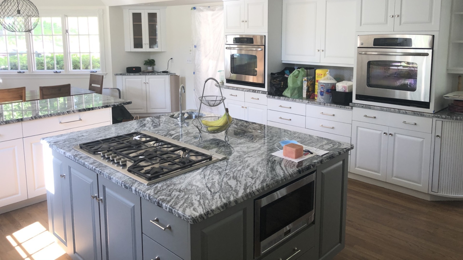 Kitchen Cabinet Refinishing Framingham MA Island painted Grey